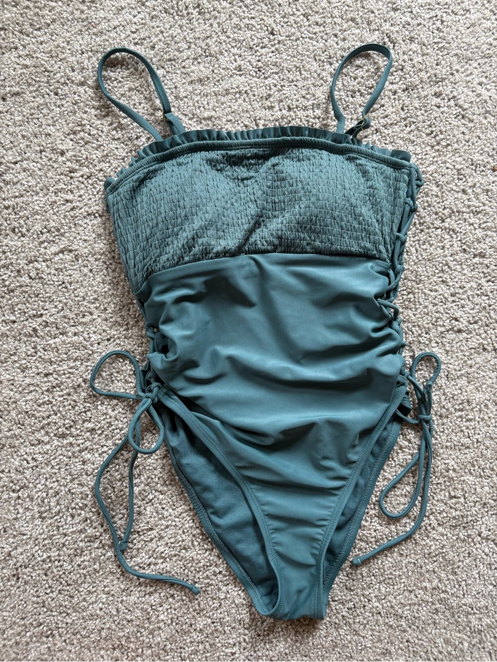 Teal One-Piece Ruffled Side-Tie Swimsuit